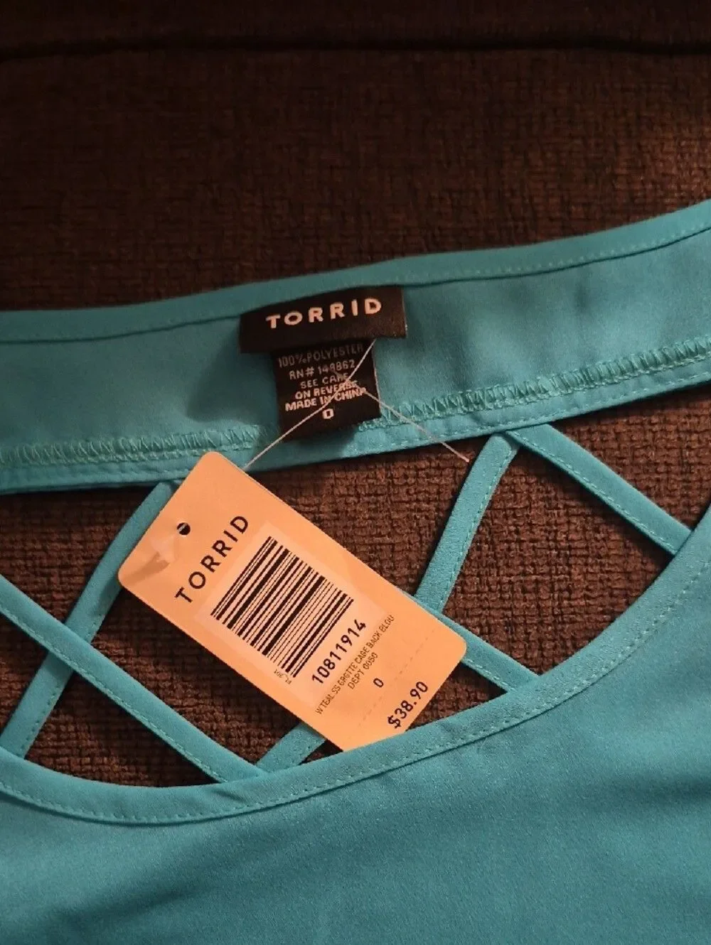 torrid Bright Turquoise Crisscross Back Short Sleeve Tee(417)